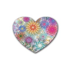 Psychedelic Flowers Yellow Abstract Psicodelia Rubber Coaster (heart) by Modalart