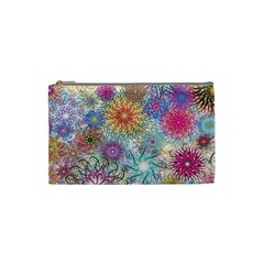 Psychedelic Flowers Yellow Abstract Psicodelia Cosmetic Bag (small) by Modalart
