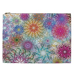 Psychedelic Flowers Yellow Abstract Psicodelia Cosmetic Bag (xxl) by Modalart