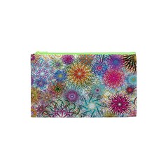 Psychedelic Flowers Yellow Abstract Psicodelia Cosmetic Bag (xs) by Modalart