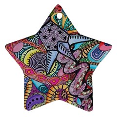 Psychedelic Flower Red Colors Yellow Abstract Psicodelia Star Ornament (two Sides) by Modalart