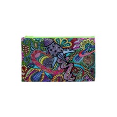 Psychedelic Flower Red Colors Yellow Abstract Psicodelia Cosmetic Bag (xs) by Modalart