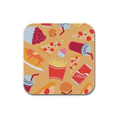 Fast Junk Food  Pizza Burger Cool Soda Pattern Rubber Square Coaster (4 Pack) by Sarkoni