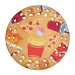 Fast Junk Food  Pizza Burger Cool Soda Pattern Round Filigree Ornament (two Sides)