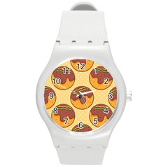 Takoyaki Food Seamless Pattern Round Plastic Sport Watch (m)