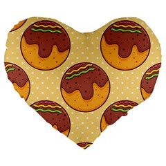 Takoyaki Food Seamless Pattern Large 19  Premium Flano Heart Shape Cushions