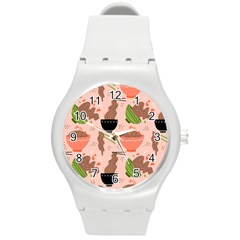 Doodle Yakisoba Seamless Pattern Round Plastic Sport Watch (m)