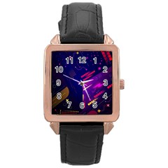 Vector Design Gamming Sytle Retro Art Pattern Rose Gold Leather Watch 