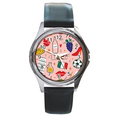 Food Pattern Italia Round Metal Watch