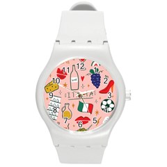 Food Pattern Italia Round Plastic Sport Watch (M)