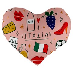 Food Pattern Italia Large 19  Premium Heart Shape Cushions by Sarkoni