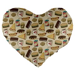 Junk Food Hipster Pattern Large 19  Premium Heart Shape Cushions