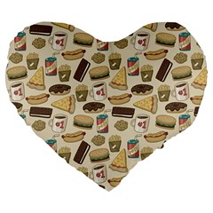 Junk Food Hipster Pattern Large 19  Premium Flano Heart Shape Cushions