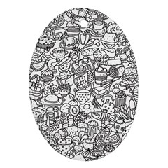Food Doodle Pattern Ornament (oval) by Sarkoni