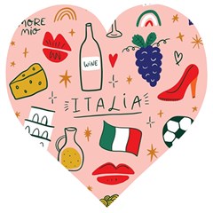 Food Pattern Italia Wooden Puzzle Heart