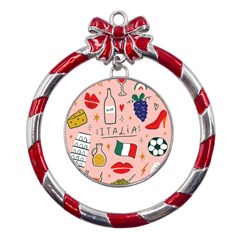 Food Pattern Italia Metal Red Ribbon Round Ornament