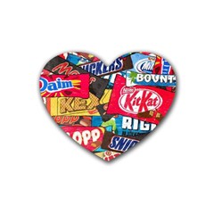 Pop Art Food Cute Patterns Rubber Heart Coaster (4 Pack)