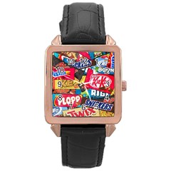 Pop Art Food Cute Patterns Rose Gold Leather Watch 