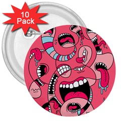 Big Mouth Worm 3  Buttons (10 Pack)  by Dutashop