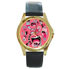 Big Mouth Worm Round Gold Metal Watch