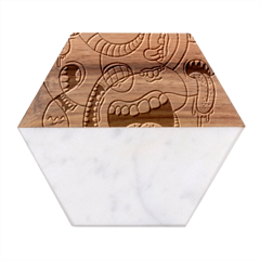 Big Mouth Worm Marble Wood Coaster (hexagon) 