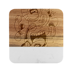 Big Mouth Worm Marble Wood Coaster (square) by Dutashop