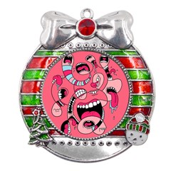 Big Mouth Worm Metal X mas Ribbon With Red Crystal Round Ornament by Dutashop