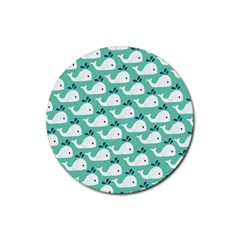 Whale Sea Blue Rubber Coaster (round)