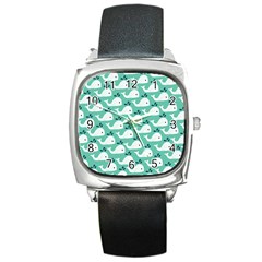 Whale Sea Blue Square Metal Watch