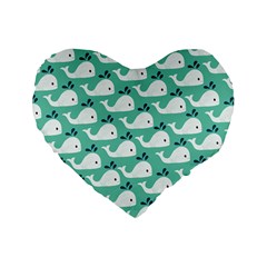 Whale Sea Blue Standard 16  Premium Flano Heart Shape Cushions by Dutashop