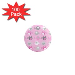 Animals Elephant Pink Cute 1  Mini Magnets (100 Pack)  by Dutashop