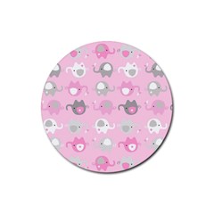 Animals Elephant Pink Cute Rubber Round Coaster (4 Pack)