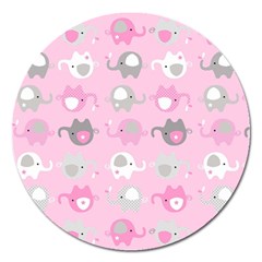 Animals Elephant Pink Cute Magnet 5  (round)