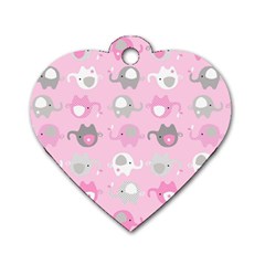 Animals Elephant Pink Cute Dog Tag Heart (one Side)