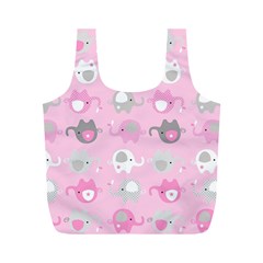 Animals Elephant Pink Cute Full Print Recycle Bag (m)