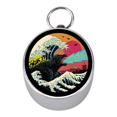 Retro Wave Kaiju Godzilla Japanese Pop Art Style Mini Silver Compasses by Modalart