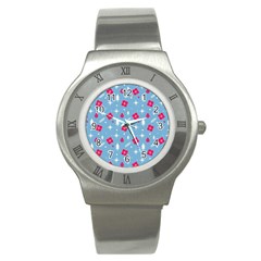 Christmas  Xmas Pattern Vector With Gifts And Pine Tree Icons Stainless Steel Watch