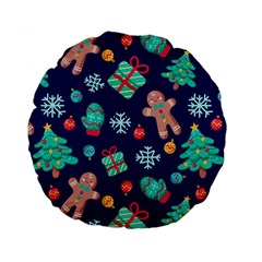 Christmas Texture New Year Background Trees Retro Pattern Standard 15  Premium Flano Round Cushions