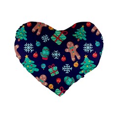 Christmas Texture New Year Background Trees Retro Pattern Standard 16  Premium Flano Heart Shape Cushions