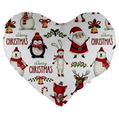 Christmas Characters Pattern Large 19  Premium Flano Heart Shape Cushions