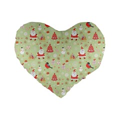 Christmas Pattern Christmas Tree Santa Standard 16  Premium Flano Heart Shape Cushions