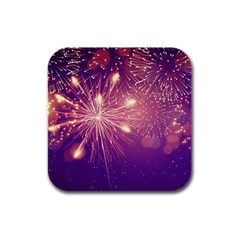 Fireworks On A Purple With Fireworks New Year Christmas Pattern Rubber Square Coaster (4 Pack) by Sarkoni