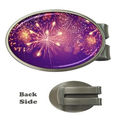 Fireworks On A Purple With Fireworks New Year Christmas Pattern Money Clips (oval)  by Sarkoni