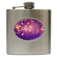 Fireworks On A Purple With Fireworks New Year Christmas Pattern Hip Flask (6 Oz) by Sarkoni