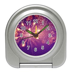 Fireworks On A Purple With Fireworks New Year Christmas Pattern Travel Alarm Clock