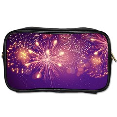 Fireworks On A Purple With Fireworks New Year Christmas Pattern Toiletries Bag (two Sides)