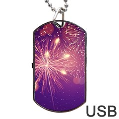 Fireworks On A Purple With Fireworks New Year Christmas Pattern Dog Tag Usb Flash (two Sides)