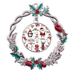 Christmas Characters Pattern Metal X mas Wreath Holly Leaf Ornament by Sarkoni