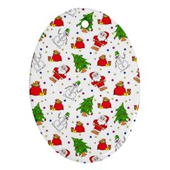 Christmas Santa Pattern Tree Oval Ornament (two Sides)