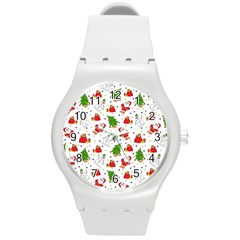 Christmas Santa Pattern Tree Round Plastic Sport Watch (m)